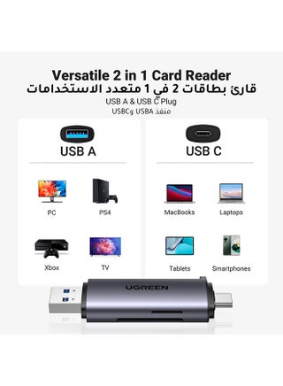 قارئ بطاقة SD USB 3.0 / USB C OTG بطاقة ذاكرة ذات فتحة مزدوجة محول متوافق مع UHS-I ،Micro SD ،SD ،SDXC ،SDHC ،Micro SDXC ،Micro SDHC ،MMC  ماك بوك وDell وجوالكسي S26 اترا وأيفون 17 برو وكاميرا رياضية رمادي - view 3